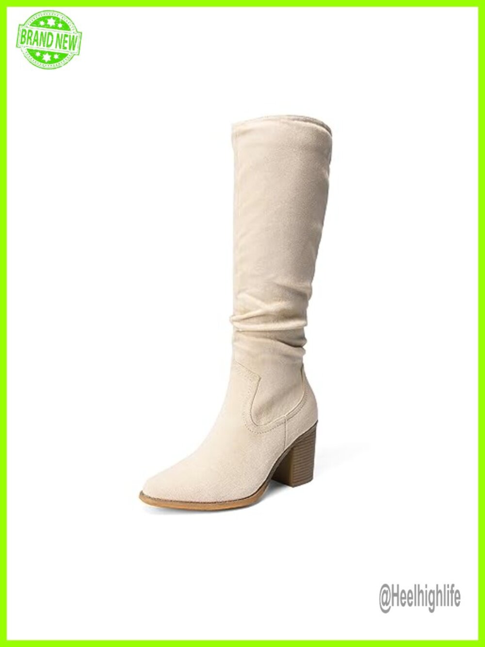 Women's Slouchy Knee-High Chunky Heel Boots Faux Suede Pointed Toe